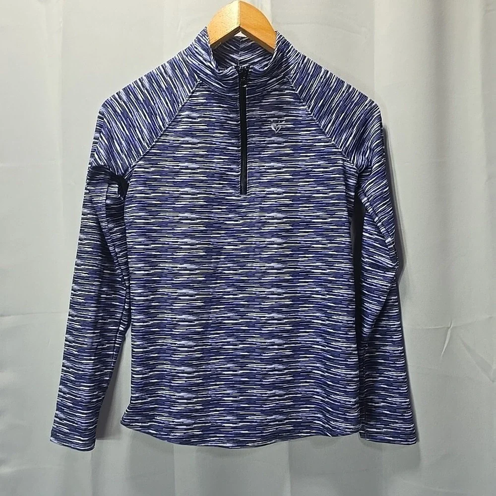 Justice Girls Blue‎ Heather Tiger Quarter Zip Long Sleeve Activewear Mock Top 12